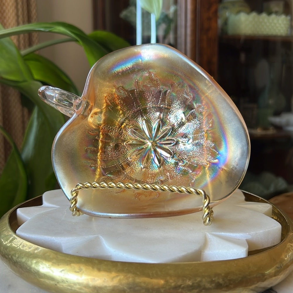 Antique 1900s Dugan Glass Company Marigold Carnival Candy Nappy Catchall Dish